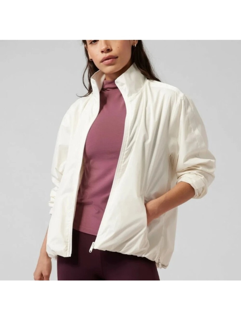 Athleta Off-White Lightweight Zip Sightseer Lace Jacket